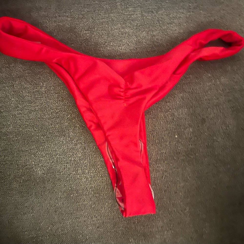 New! Red Bikini Bottom with Ruched Thong Back - Picture 6 of 7